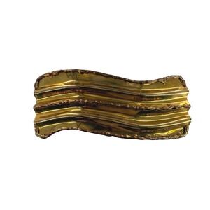 Vintage Statement Gold Tone Metal Wave‎ Belt Buckle Abstract Brutalist